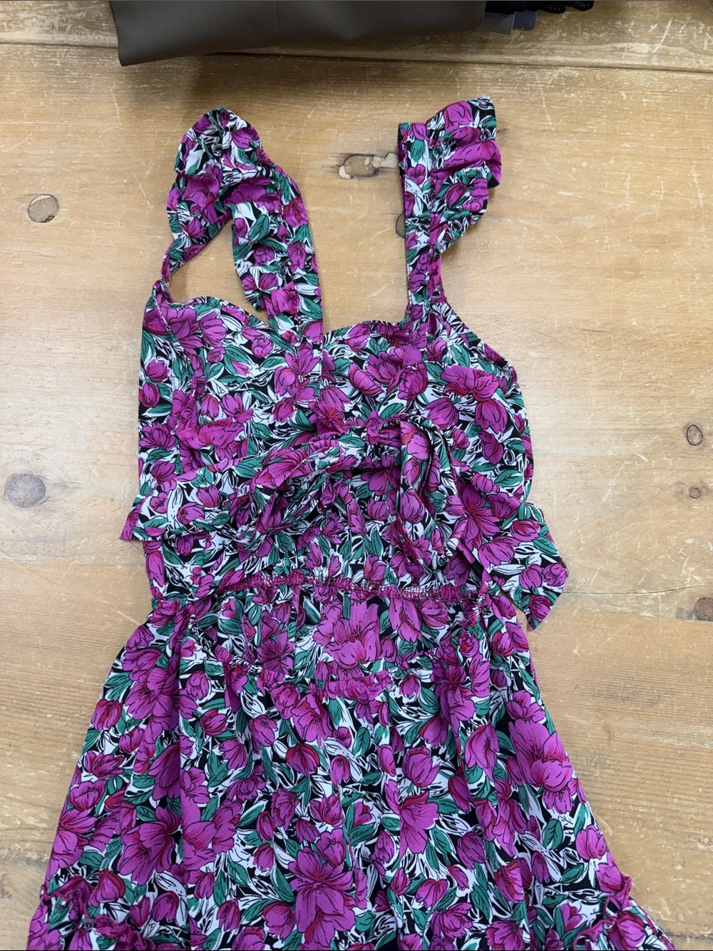 SHEIN Pink Floral Tiered Sundress with Green Leaf Print - Picture 2 of 2